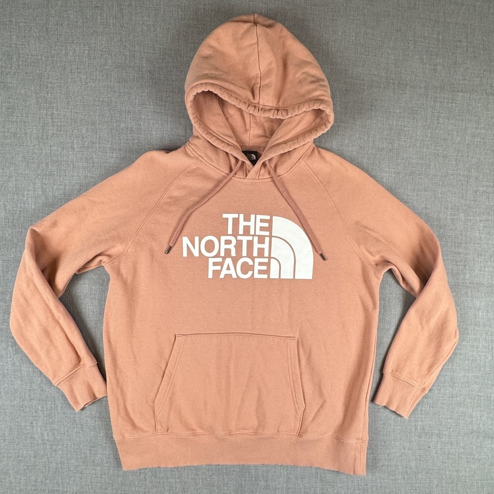 The North Face Hoodie Womens Large Pink Logo Fleece Kangaroo Pocket Pullover